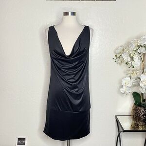 Essentials By ABS Black Drape Neck Mini Dress M